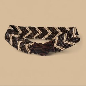 Wood Buckle and Beaded Belt Boho Hippy